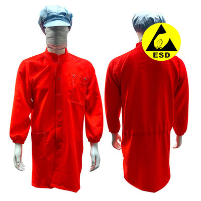 Cleanroom Rosso 5mm Grid ESD Mantello di sicurezza antistatico con 98% di poliestere 2% di fibra di carbonio