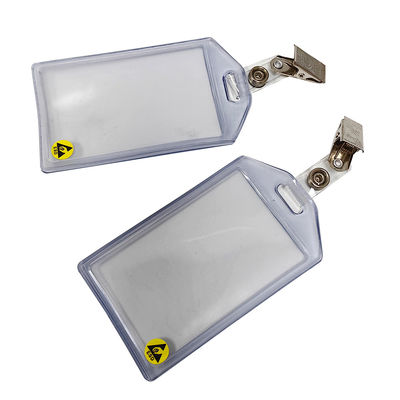 Portatore di carta di identità in plastica trasparente, impermeabile, ESD, antistatico, portatore di cartone, custodia di distintivo con clip