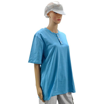 Camera pulita 99% cotone + 1% fibra di carbonio Blu Unisex ESD T-shirt antistatico O-neck con 3 pulsanti