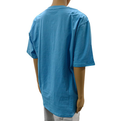Camera pulita 99% cotone + 1% fibra di carbonio Blu Unisex ESD T-shirt antistatico O-neck con 3 pulsanti
