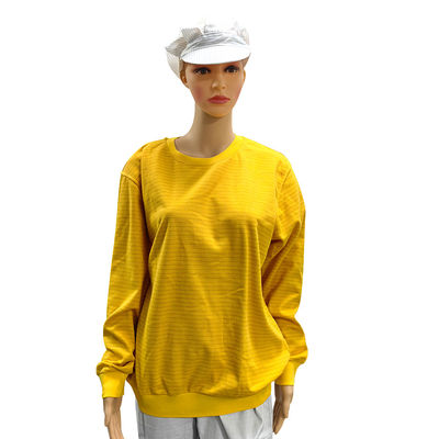 Giallo 5 mm Stripe 99% cotone + 1% fibra di carbonio ESD Anti-statico Camicia a manica lunga per laboratorio