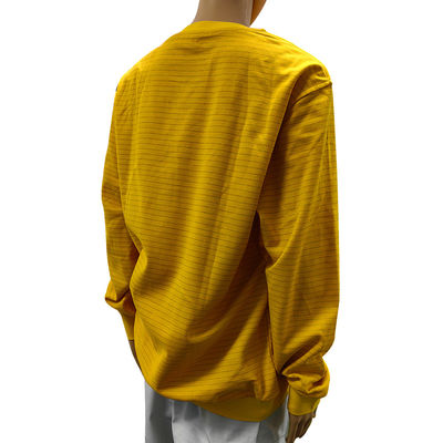Giallo 5 mm Stripe 99% cotone + 1% fibra di carbonio ESD Anti-statico Camicia a manica lunga per laboratorio