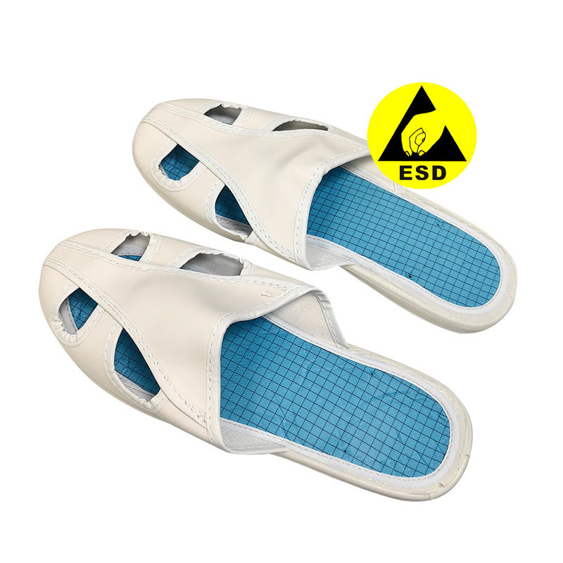 Calzature da lavoro antistatiche ESD bianche 4 fori suola PVC+slipper industriale superiore in PU