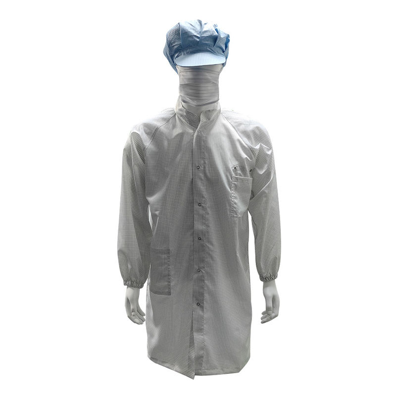 98% poliestere + 2% fibra di carbonio 5mm griglia ESD antistatico cappotto di sicurezza reticolabile reticolare per la stanza pulita