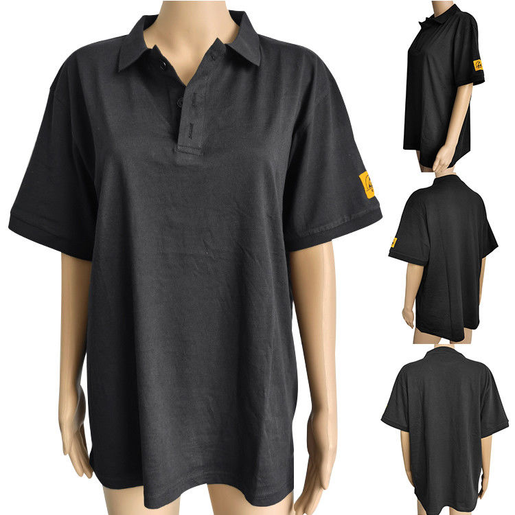 Unisex antistatico dell'abbigliamento sicuro di Polo Shirt ESD del cotone per il laboratorio del locale senza polvere