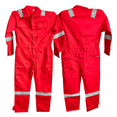 Gilet di sicurezza riflettente ad alta visibilità - Tuta da lavoro rossa 100% cotone